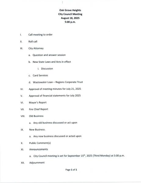 City Council Meeting Agenda 8-18-25